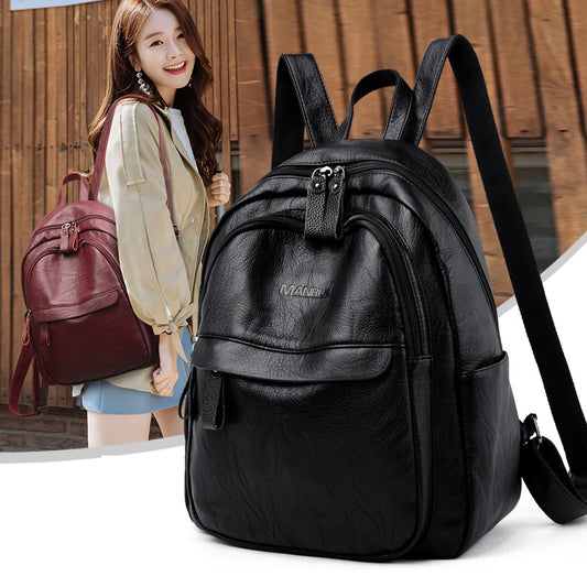 Version Of The Versatile Soft Leather Bag Simple Fashion Backpack