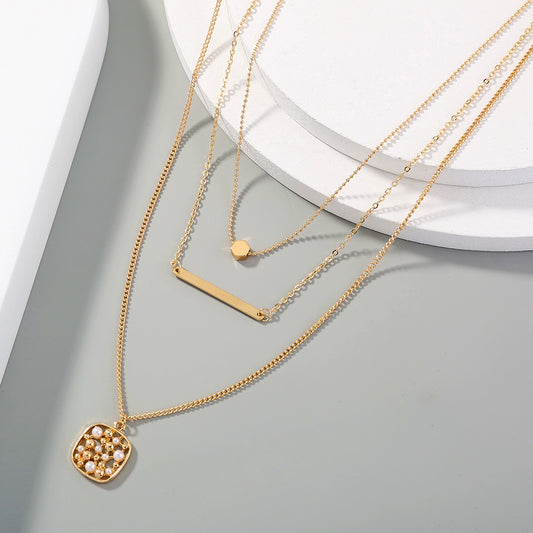 Fashion multi-layer gold necklace personality multi-layer Geometric Pineapple Pendant Jewelry woman