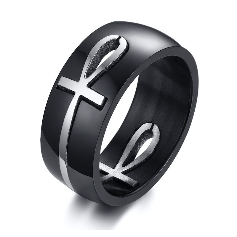 Two Tone Detachable Ankh Egyptian Cross Ring For Men Stainless Steel Male Religious Jewelry