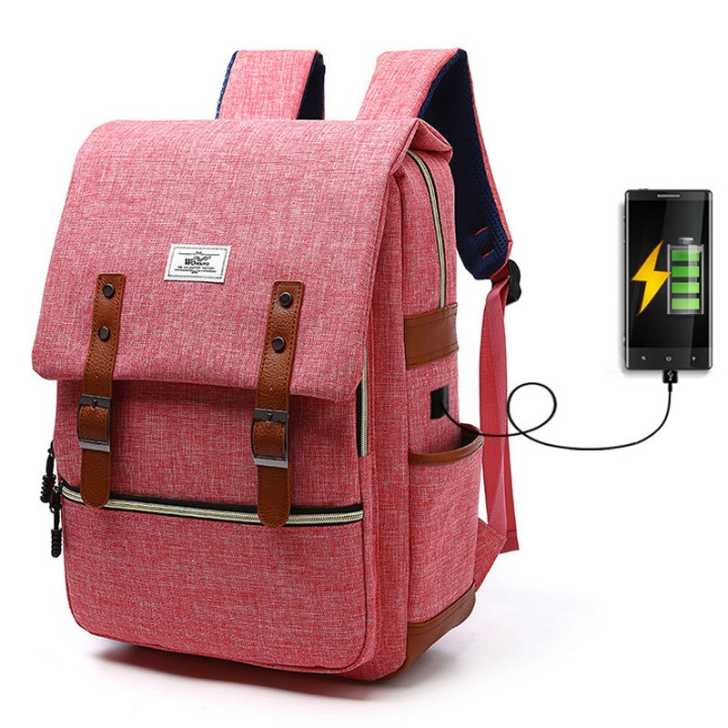 Vintage men women canvas backpacks school bags for teenage girls laptop backpack with USB charging fashion travel
