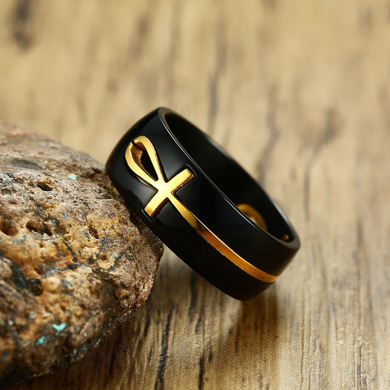 Two Tone Detachable Ankh Egyptian Cross Ring For Men Stainless Steel Male Religious Jewelry